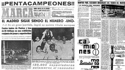 Affiche/journal : 19 Mai 1960 - Francfort 3 - Real Madrid 7, Finale Coupe D'Europe - REPRODUCTION
