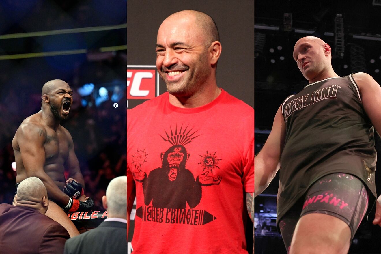 Mashup image of Jon Jones, Joe Rogan and Tyson Fury.