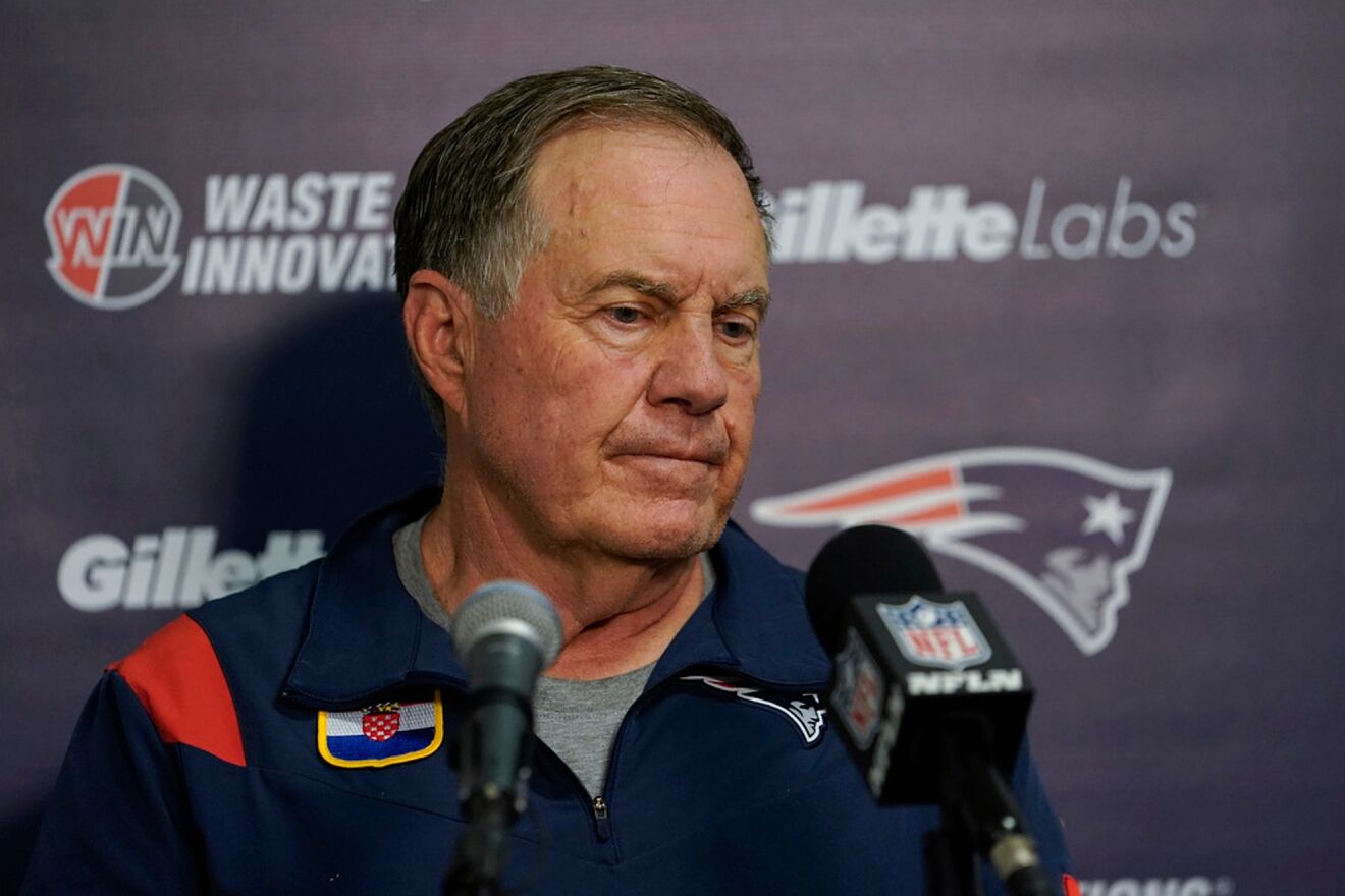 New England Patriots head coach Bill Belichick speaks during a news...