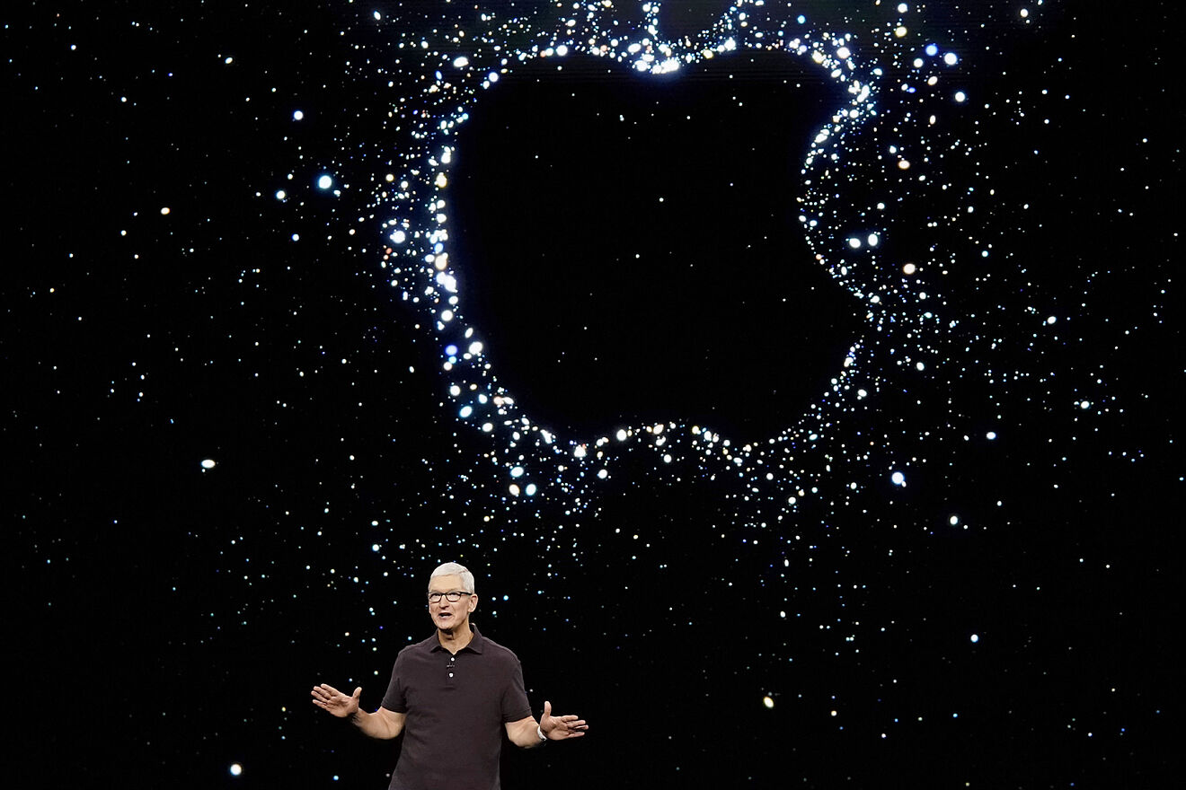 Apple CEO Tim Cook speaks at an Apple event on the campus of Apple's...
