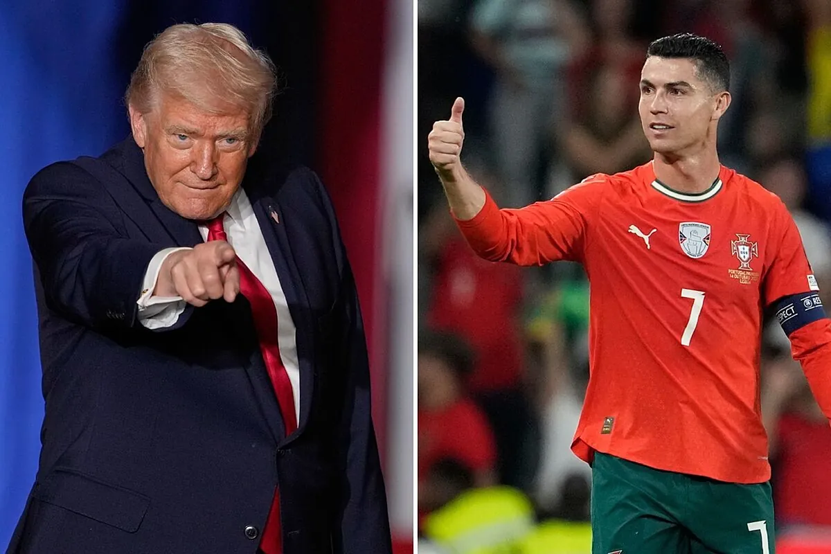 Donald Trump rides a photo of Cristiano Ronaldo in the White House