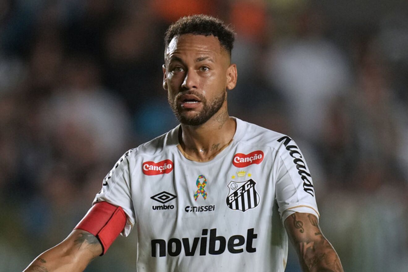 Santos' Neymar reacts during a Brazilian soccer league match against...