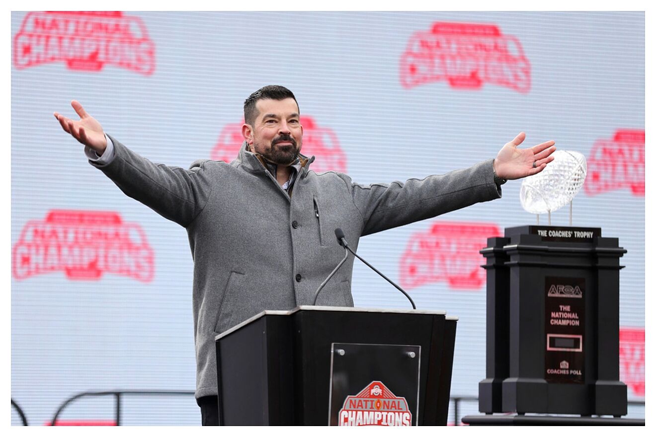 Ohio State Buckeyes head coach Ryan Day speaks during the National...