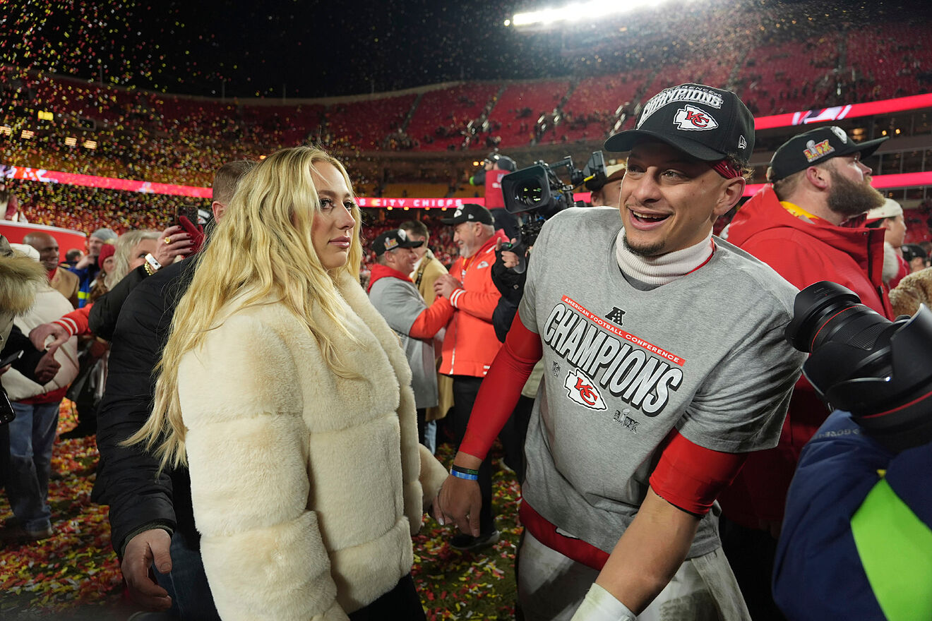 Kansas City Chiefs quarterback Patrick Mahomes celebrates with his...