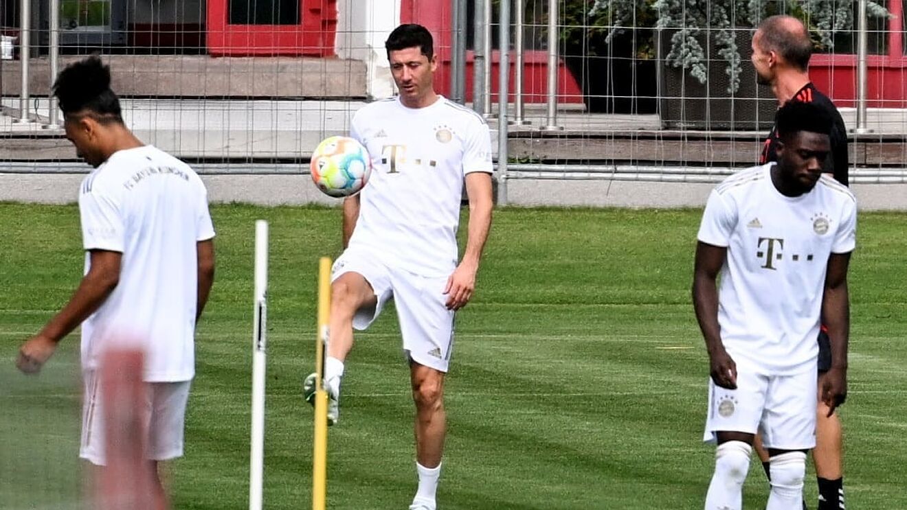 Lewandowski, entren�ndose con el Bayern este mi�rcoles.