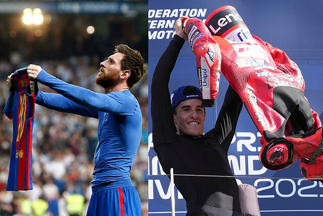 Marc celebr� su triunfo en Misano como lo hizo Messi en el Bernab�u en 2017.
