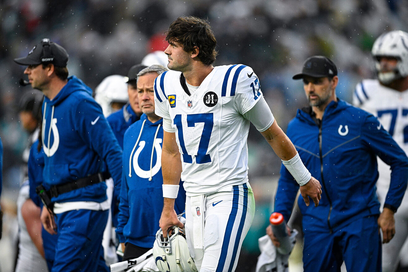 Indianapolis Colts quarterback Daniel Jones walked off after suffering...