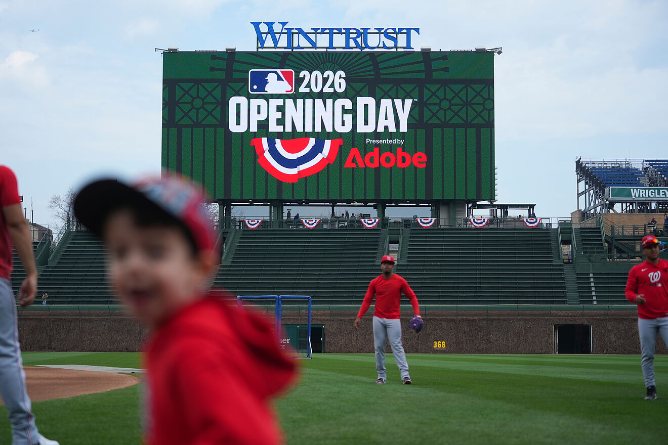 The Washington Nationals warm up before ano pening-day baseball game...