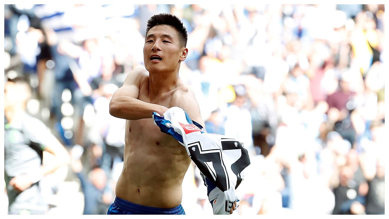 Wu Lei celebra un gol con el Espanyol.