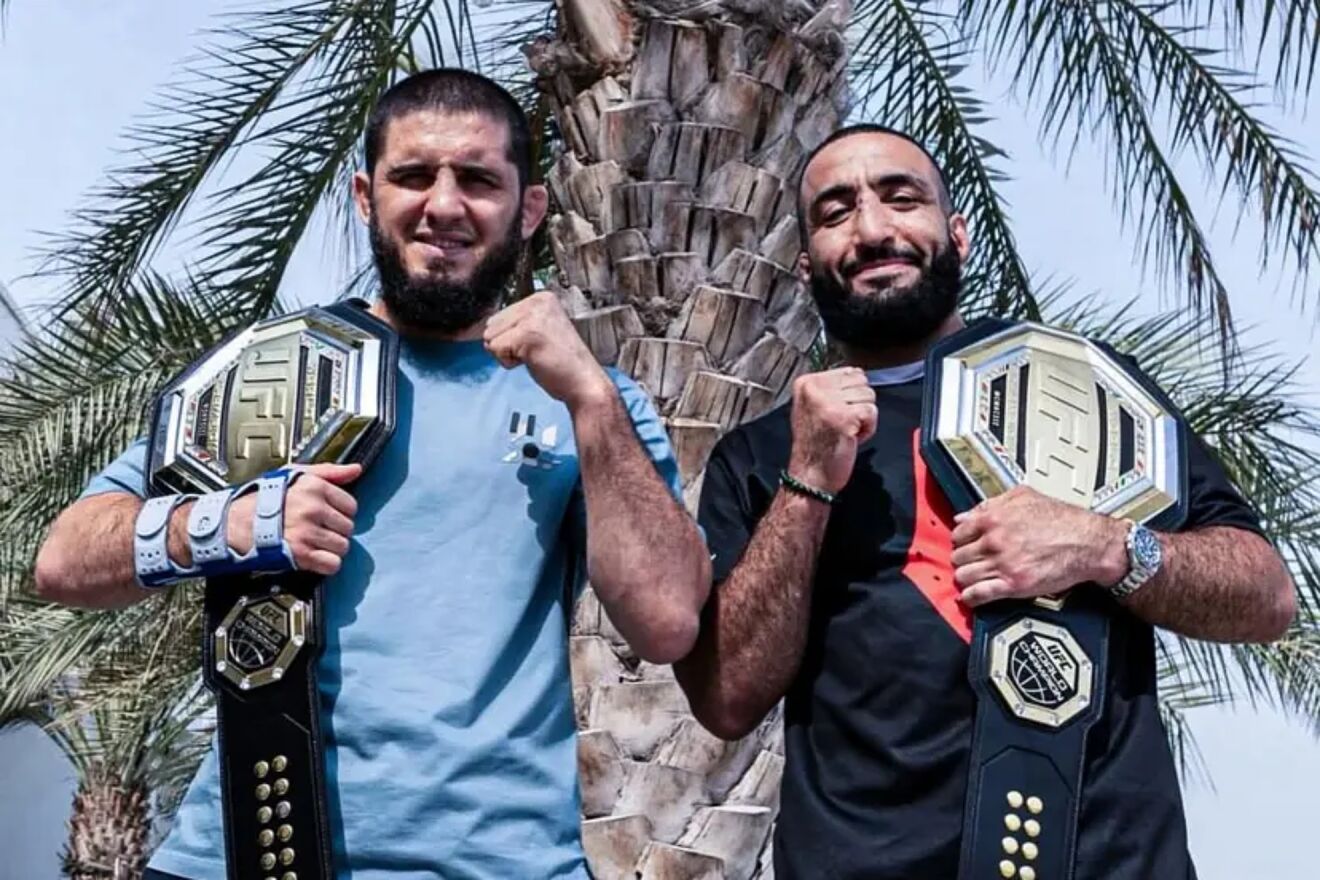 Makhachev and Belal Muhammad pose together