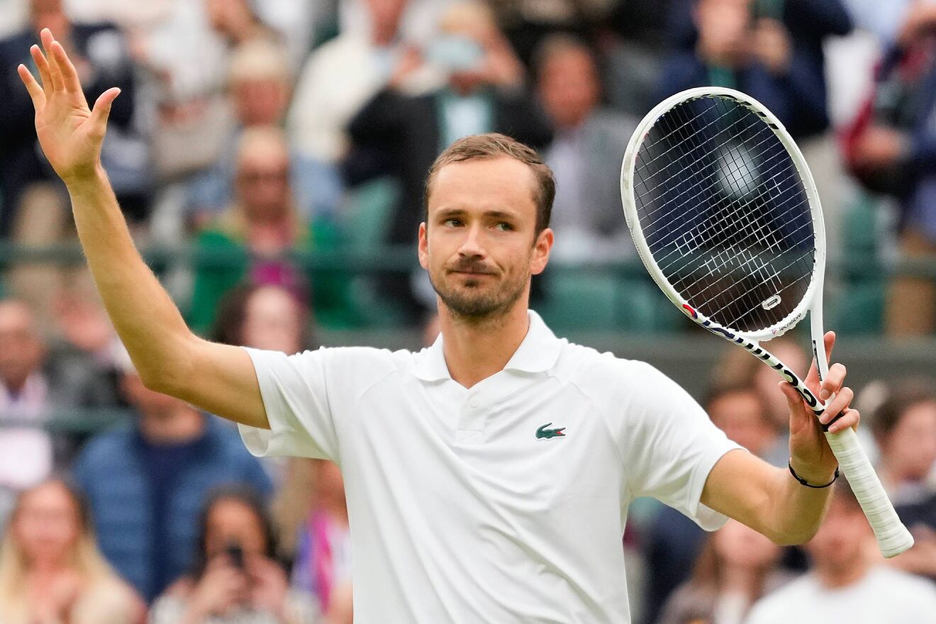 Daniil Medvedev of Russia reacts after Grigor Dimitrov of Bulgaria...
