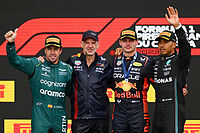 Alonso, Newey, Verstappen y Hamilton, en el podio de Canad� 2023.