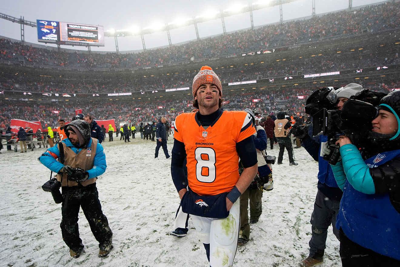 Denver Broncos quarterback Jarret Stidham started the AFC Championship...