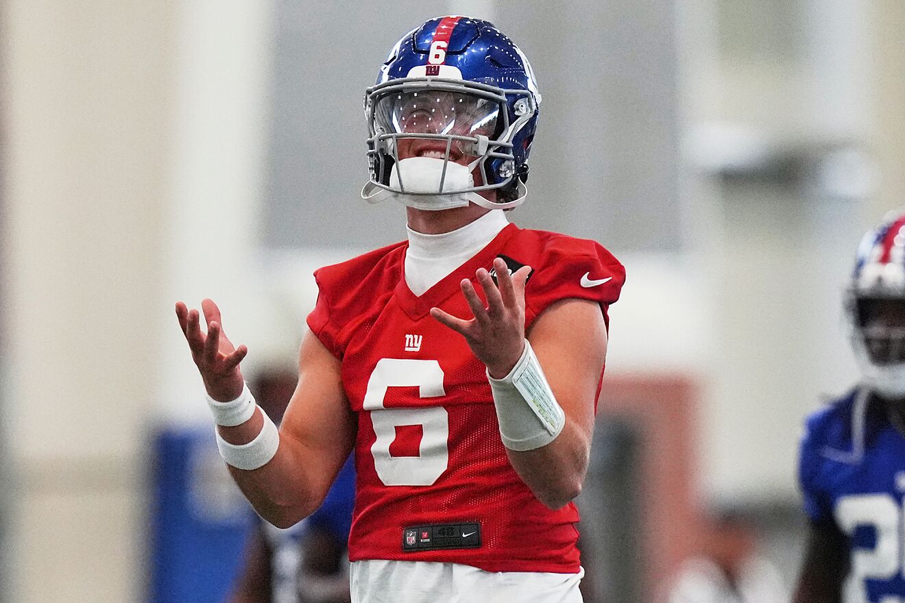 New York Giants quarterback Jaxson Dart during the team's mandatory...