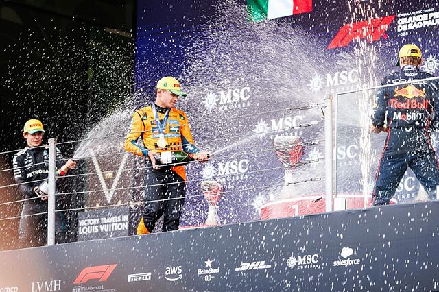 Verstappen, Norris y Antonelli, en el GP de Brasil.