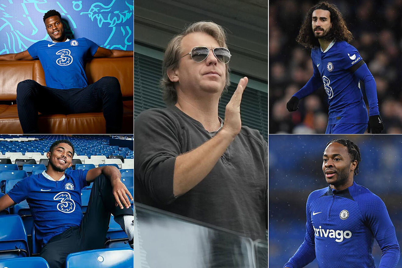 Badiashile, Fofana, Boehly, Cucurella y Sterling.