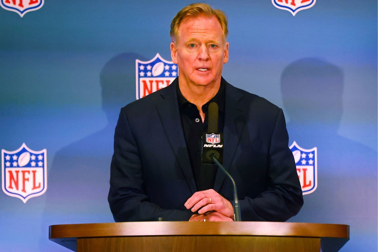 NFL commissioner Roger Goodell addresses the media at a press...