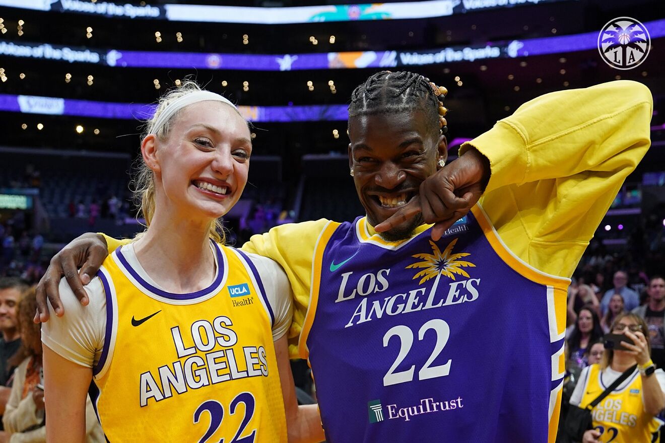 Cameron Brink and Jimmy Butler after the LA Sparks game