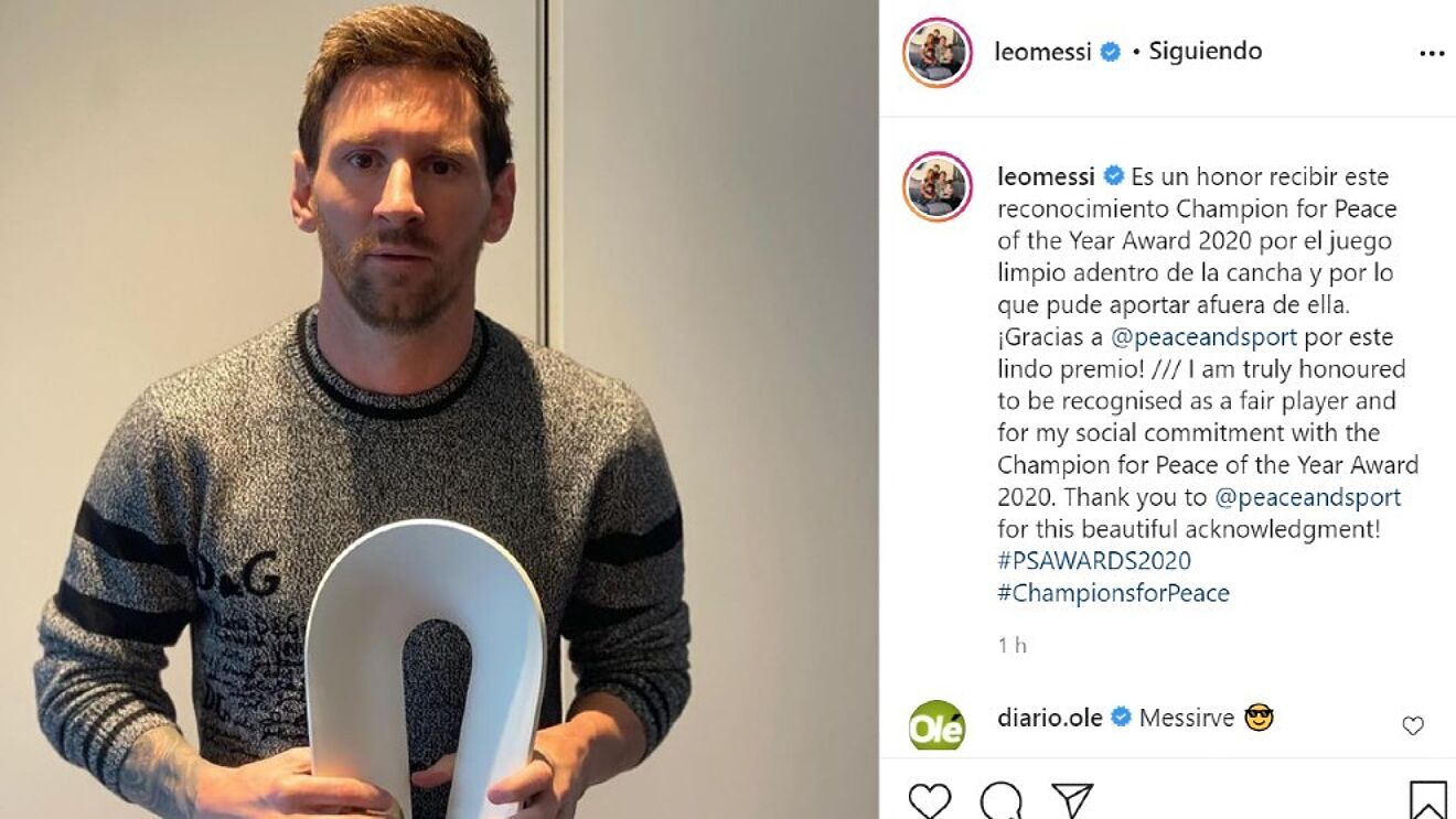 FC Barcelona - La Liga: Lionel Messi named as 2020's Champion for Peace ...