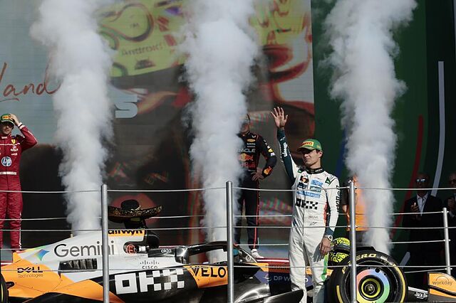Norris, durante la entrega de trofeos en el GP de M�xico.