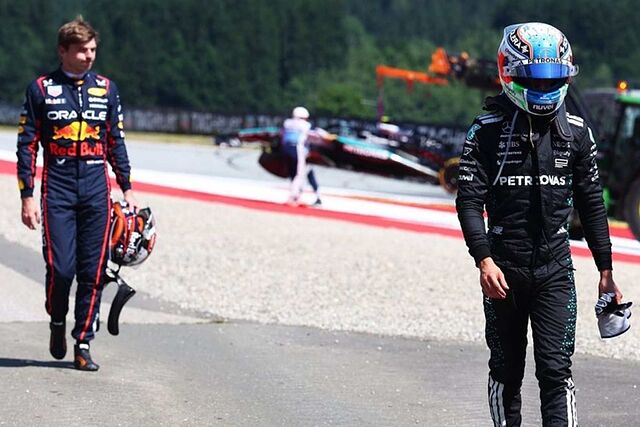 Antonelli, apesadumbrado, tras el accidente con Verstappen.