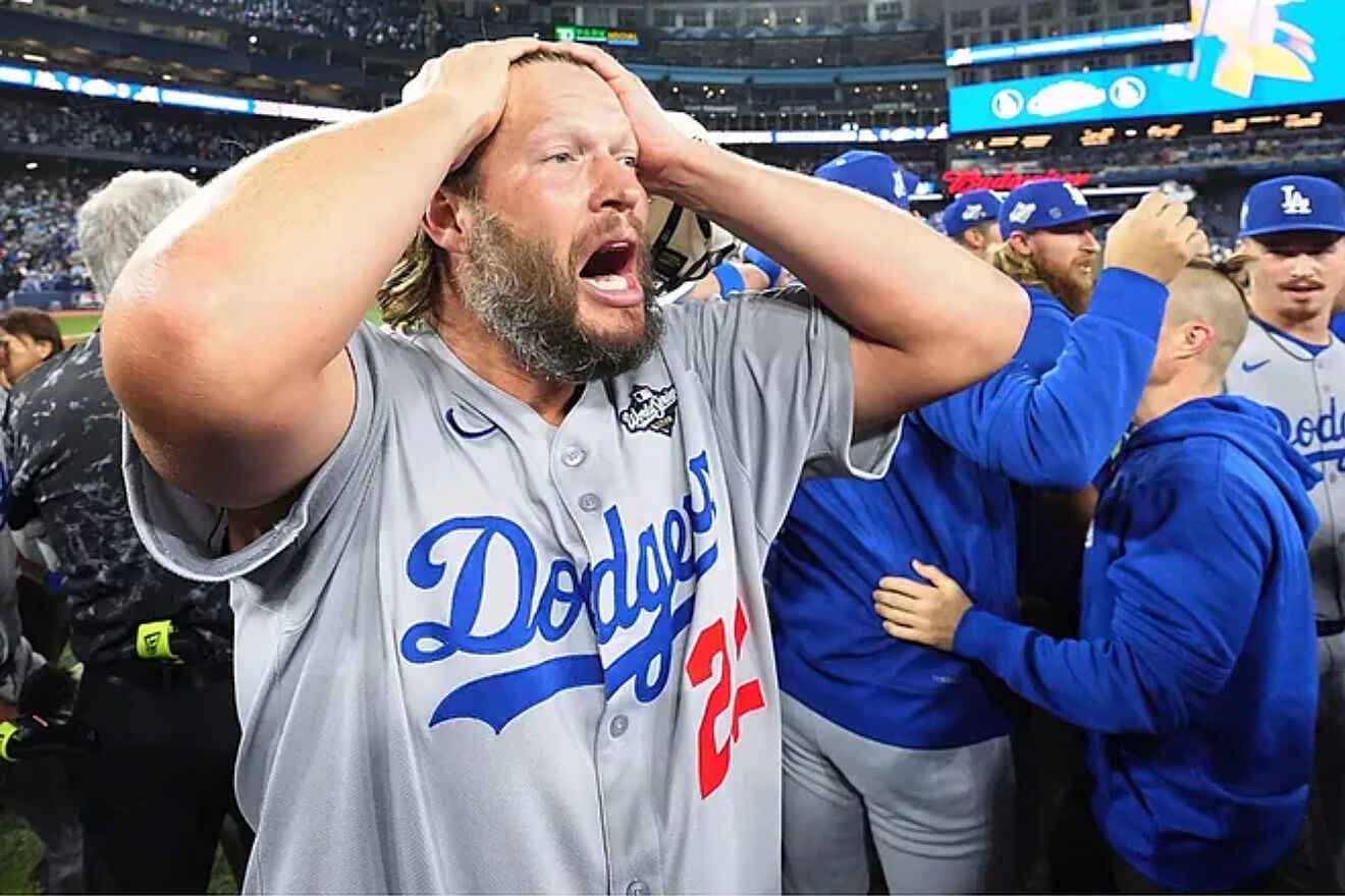 Clayton Kershaw's reaction to the Dodgers' victory.