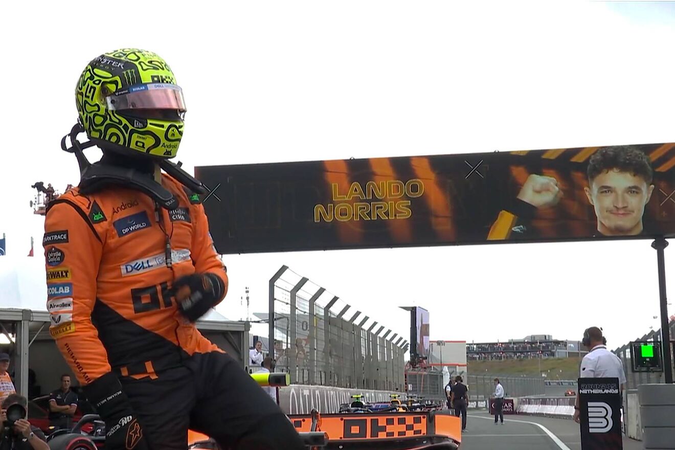 Lando Norris celebrates Dutch GP pole