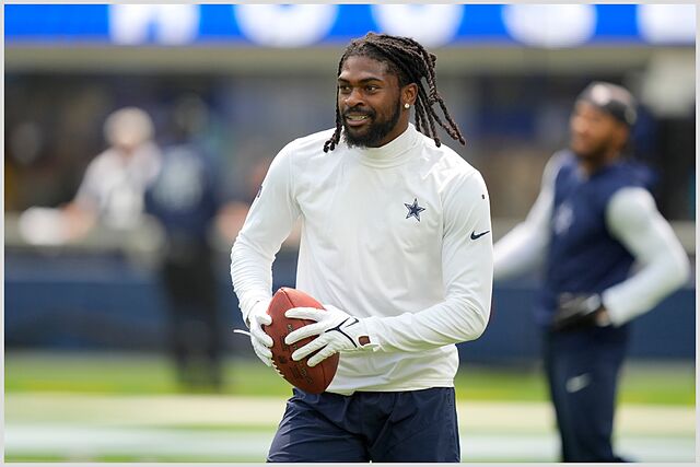 Dallas Cowboys' Trevon Diggs warms up before a preseason NFL football game against the Los Angeles Rams, Sunday, Aug. 11, 2024, in Inglewood, Calif