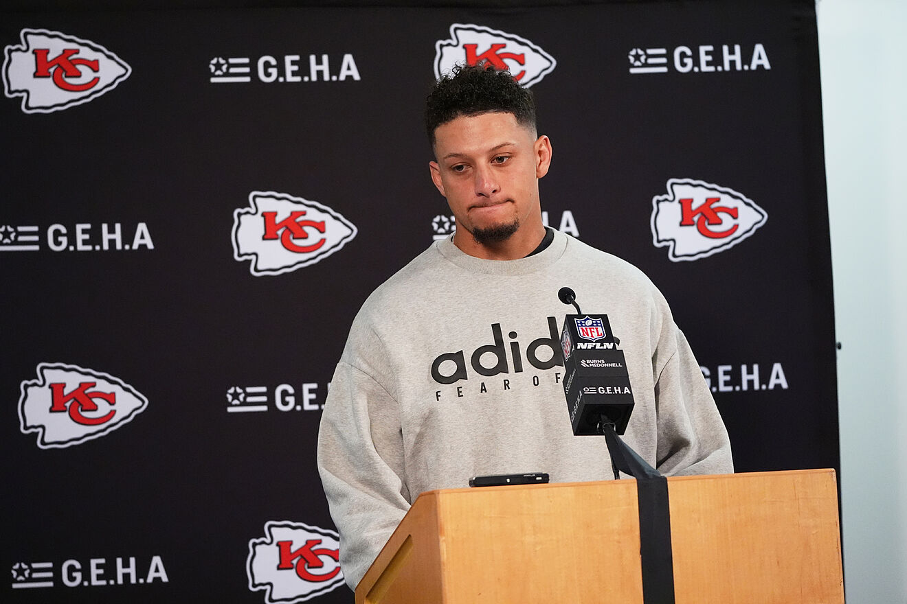 Kansas City Chiefs quarterback Patrick Mahomes during a news...