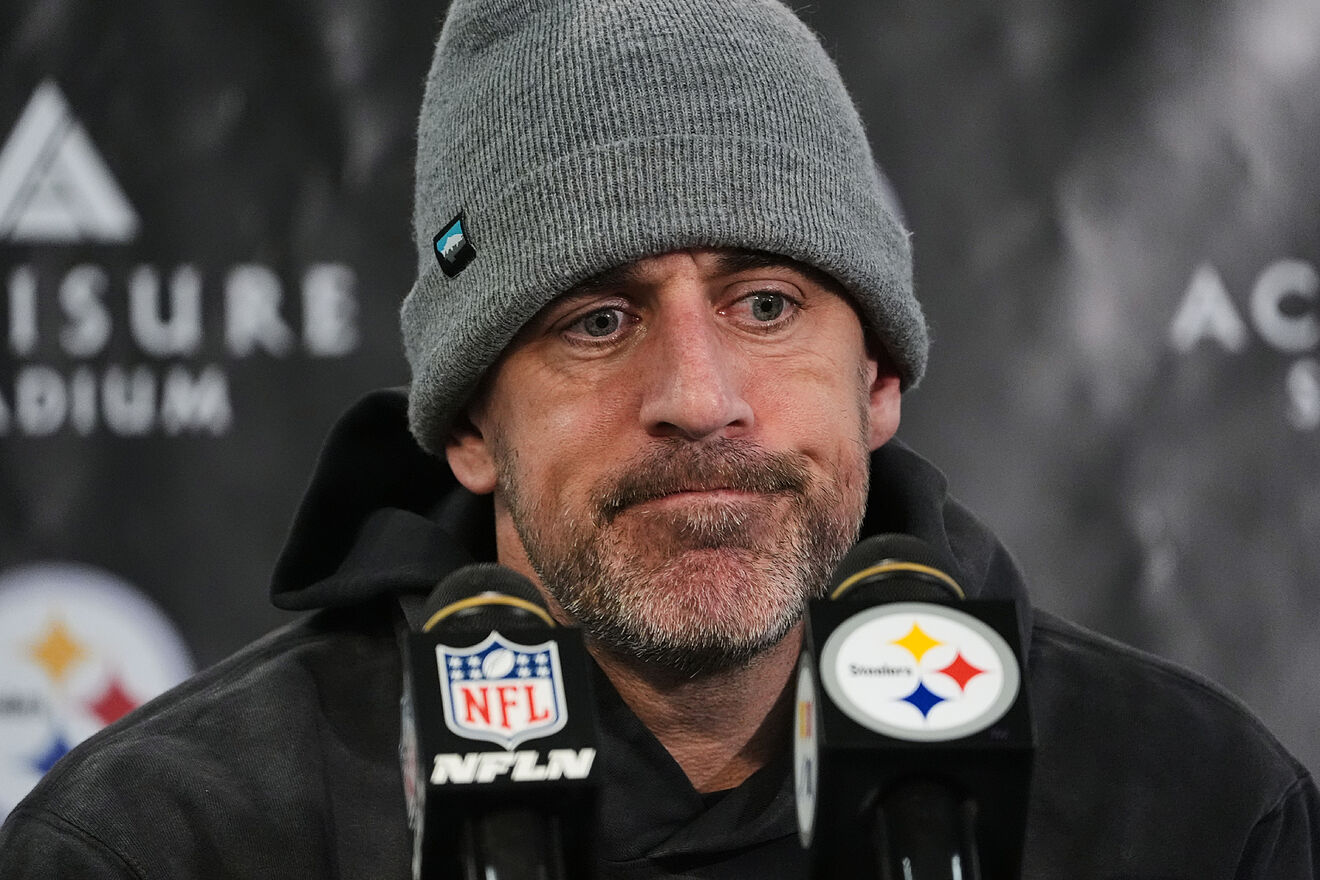 Pittsburgh Steelers quarterback Aaron Rodgers speaks during a press...