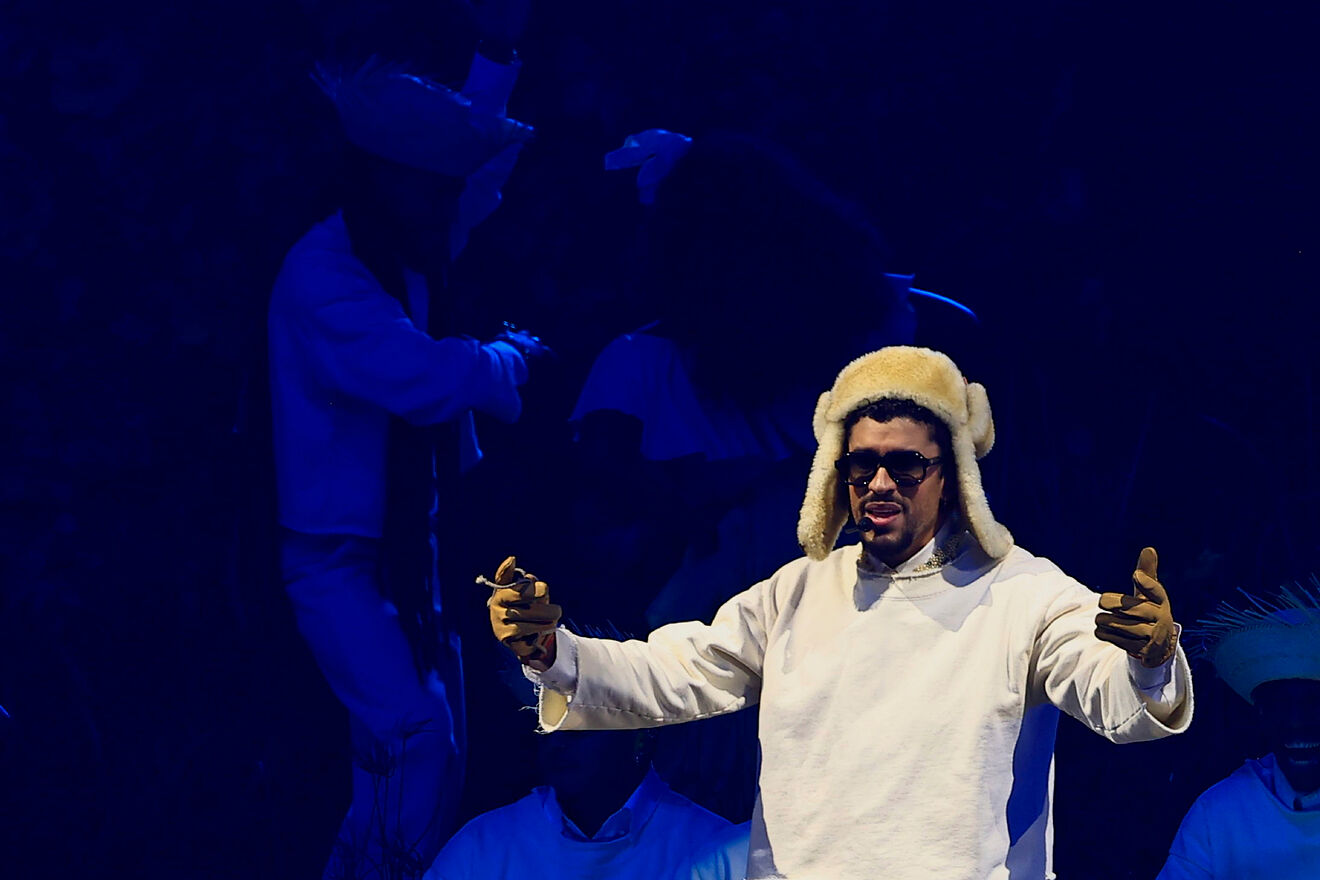 Bad Bunny, seen performing at his residency in San Juan, Puerto Rico,...