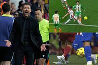 Montaje de los pisotones de Gerard Mart�n y Valent�n G�mez junto al Cholo Simeone