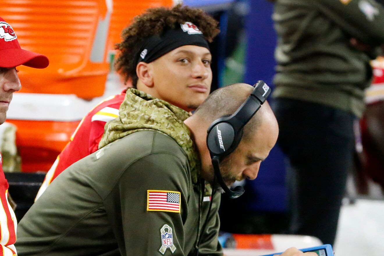 Patrick Mahomes as a rookie sits next to Matt Nagy, who was the Kansas...