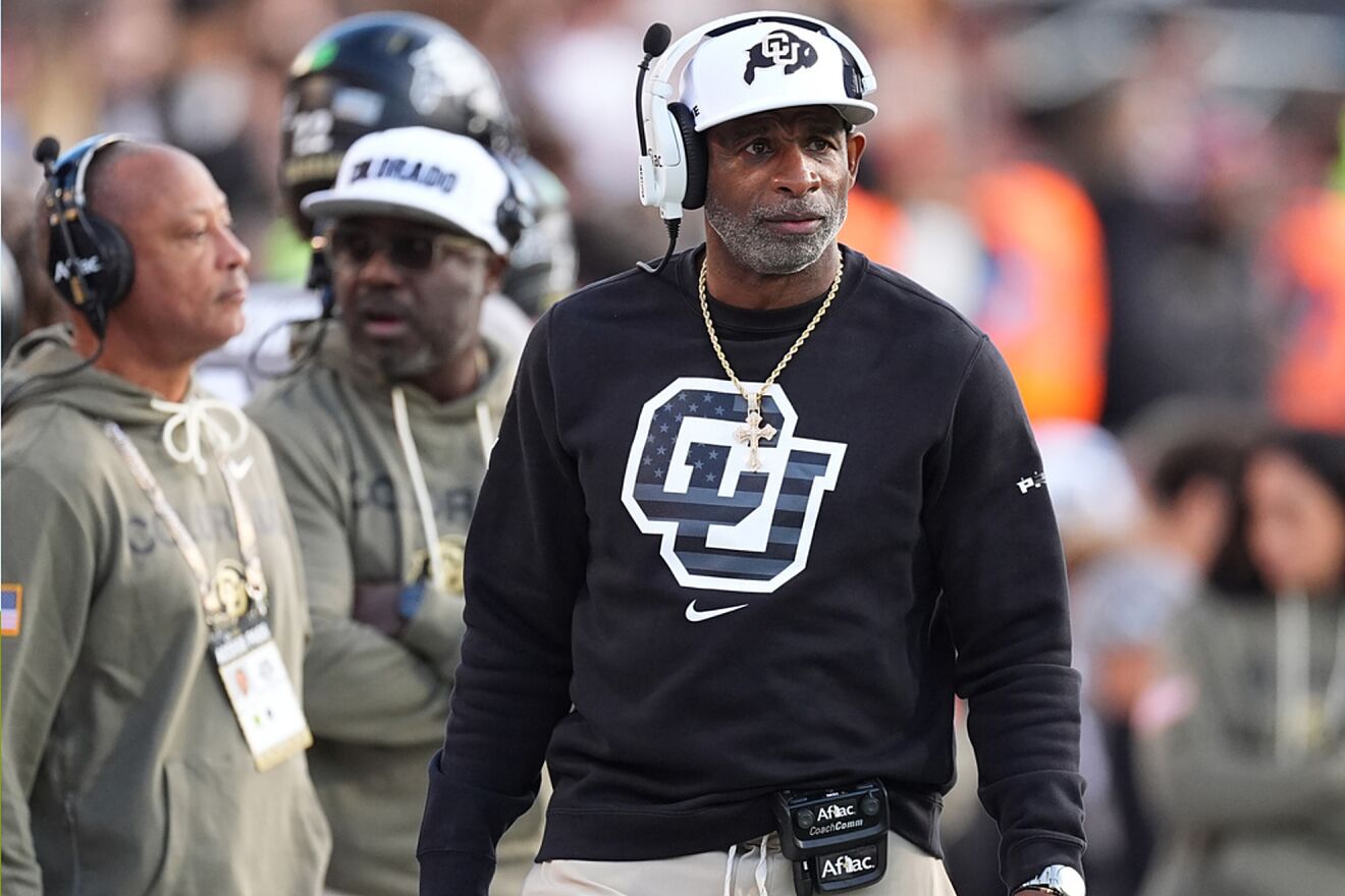 Colorado head coach Deion Sanders stands on the sidelines during the...