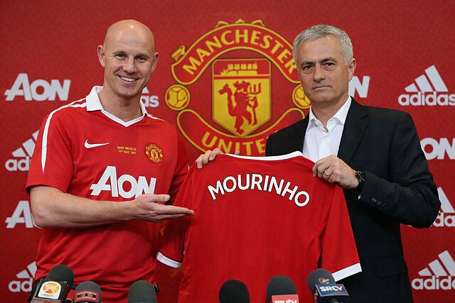 An AI-generated composite image of Nicky Butt and Jos� Mourinho.