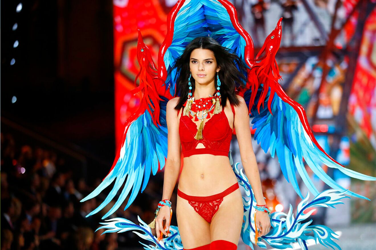 Model Kendal Jenner displays a creation during the Victoria's Secret...