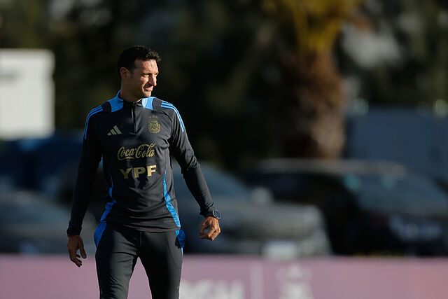 Lionel Scaloni, durante un entrenamiento de la selecci�n argentina