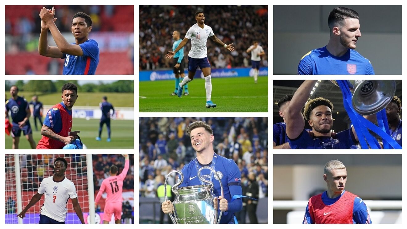 Bellingham, Rashford, Rice, Sancho, Mount, James, Saka y Foden.