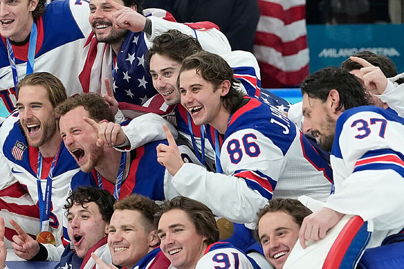 Team USA celebrate gold medal win at the Winter Olympics
