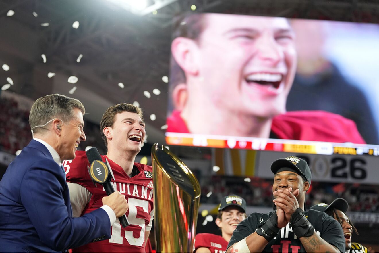 Indiana quarterback Fernando Mendoza smiles after the College Football...