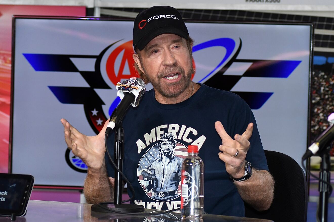 Chuck Norris speaks to reporters.