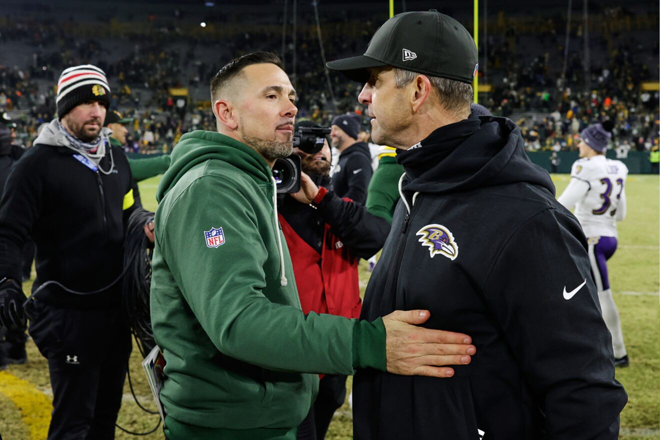 Green Bay Packers head coach Matt Lafleur and Baltimore Ravens head...