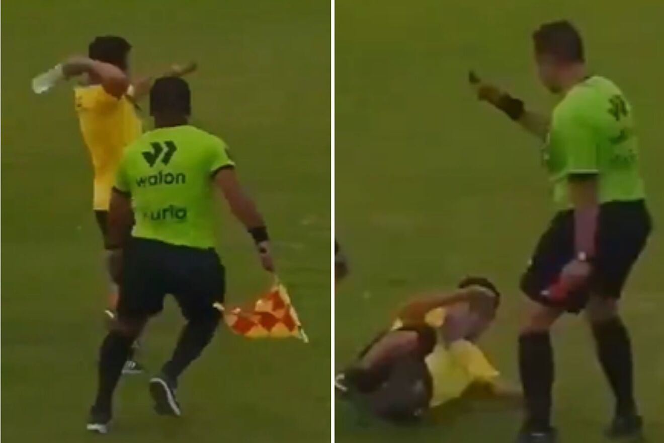 Referee throws karate kick after aggression during match