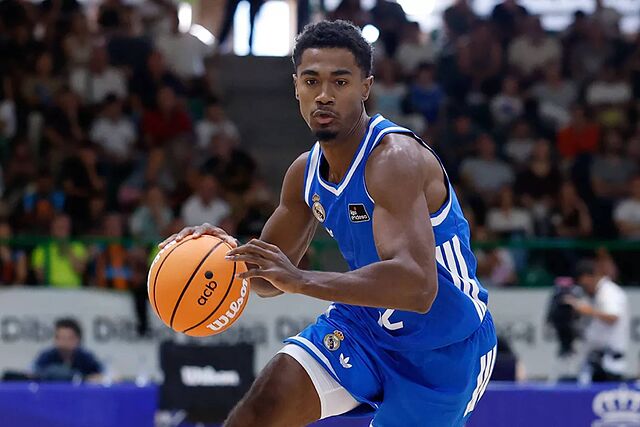 Theo Maledon, en uno de los amistosos del Real Madrid.