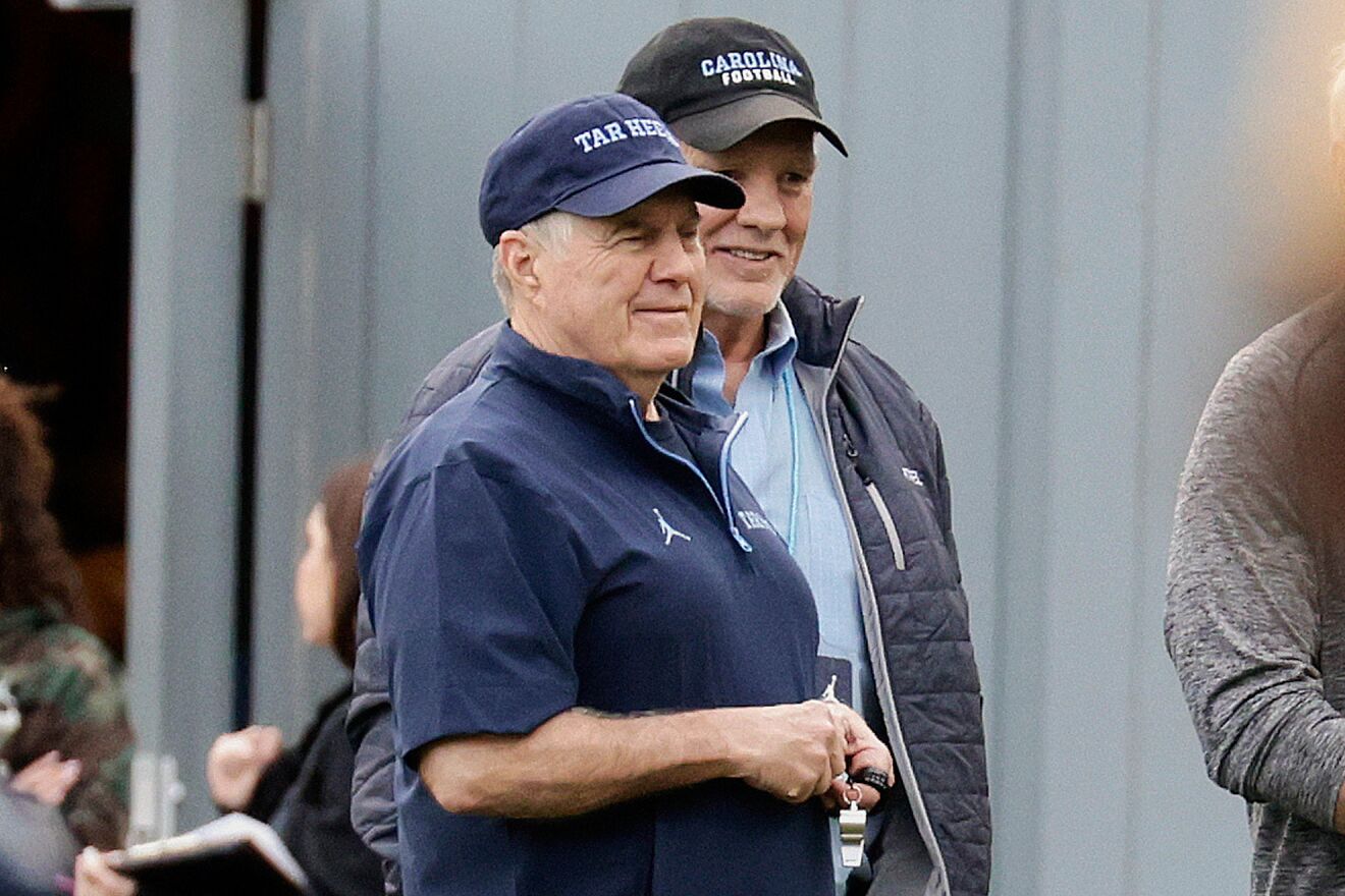 Bill Belichick during a North Carolina Tar Heels spring practice.