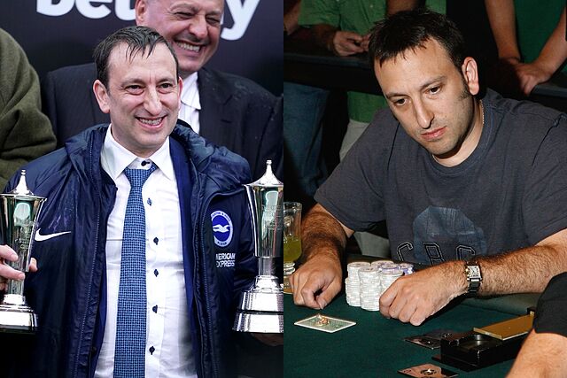 A la izquierda, Tony Bloom, con dos trofeos en Cheltenham. A la derecha, en una partida de p�ker.