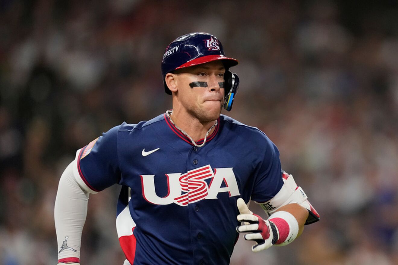 United States' Aaron Judge runs up the first base line