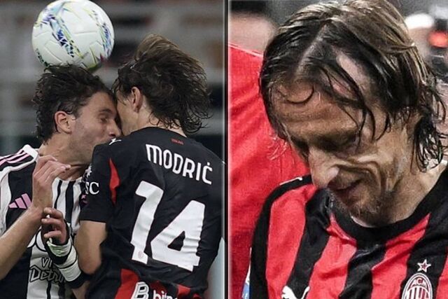 Luka Modric fue sustituido tras un fuerte golpe en la cabeza contra Manuel Locatelli
