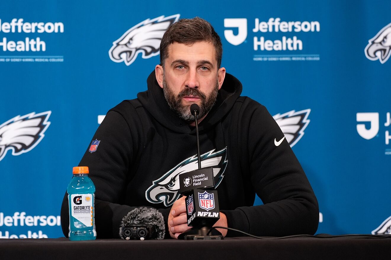 Philadelphia Eagles head coach Nick Sirianni speaks to the media after...