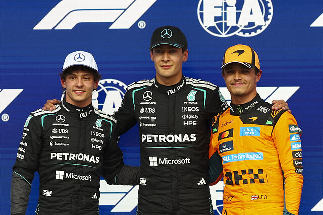 Russell, Antonelli y Norris posan tras la clasificaci�n de Canad�.
